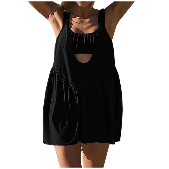 Qiopertar Women's Solid Color Tennis Jumpsuit Casual Summer Cut Out Workout Athletic Dress Romper Shorts, Black S