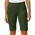 thumbnail image 1 of Qiopertar Women's Stretch Waist Bermuda Shorts with Pockets Casual Hiking Travel Pull-On Elastic Waistband Summer Comfy Solid Twill Shorts, Green M, 1 of 7