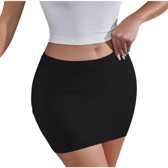 Qiopertar Women's Summer Casual Solid Color Elastic Waist Short Skirt Pencil Skirt with Pockets Fashion Comfy Stretchy Mini Skirt, Black XL