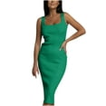 thumbnail image 1 of Qiopertar Women's Summer Sleeveless U-Neck Bodycon Ribbed Dress Casual Comfy Fitted Solid Color Cocktail Party Night Out, Green S, 1 of 7