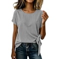thumbnail image 1 of Qiopertar Women's Summer Striped Tops Casual Loose Round Neck Short Sleeve Tie Front Flowy Lightweight Blouse, Black 3XL, 1 of 7