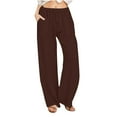 thumbnail image 1 of Qiopertar Women's Summer Wide Leg Casual Beach Pants High Waisted Drawstring Pants with Pockets Loose Fit Comfy Vacation Travel Relaxed Trousers, Coffee S, 1 of 7