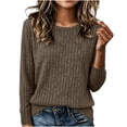 thumbnail image 1 of Qiopertar Women's Sweaters Ribbed Round Neck Long Sleeve Casual Comfy Loose Tops Fall Winter Basic Fashion Pullover Blouse Brown XXL, 1 of 7