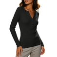 thumbnail image 1 of Qiopertar Women's Sweaters V Neck Long Sleeve Ribbed Knit Pullover Slim Fit Casual Basic Tops for Fall Winter Black XS, 1 of 7