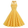 thumbnail image 1 of Qiopertar Women's Vintage Polka Dot Halter Neck Cocktail Dress Sleeveless Square Neck Retro Printed Party Dresses Stretchy Fashion, Yellow XL, 1 of 7