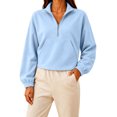 thumbnail image 1 of Qiopertar Womens Crop Tops Half Zip Sweatshirt Long Sleeve Stand Collar Casual Loose Pullover Kangaroo Pocket Fall Winter Workout Top Light Blue L, 1 of 5