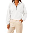 thumbnail image 1 of Qiopertar Womens Crop Tops Half Zip Sweatshirt Long Sleeve Stand Collar Casual Loose Pullover Kangaroo Pocket Fall Winter Workout Top White XL, 1 of 5