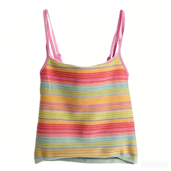 Qiopertar Womens Crop Tops Spaghetti Strap Striped Ribbed Knitted Cute Fashion Casual Summer Sleeveless Square Neck Tight Tank Top, M