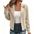 thumbnail image 1 of Qiopertar Womens Quilted Moto Jacket Casual Zip Up Collared Long Sleeve Slim Fit Spring Fall Outerwear with Pockets, Khaki M, 1 of 7