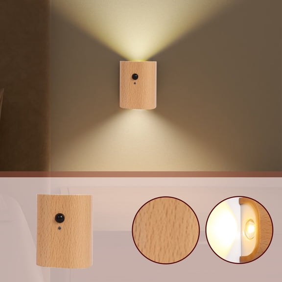 Qiopertar Wood Grain Magnetic Induction Night Light, USB Rechargeable Motion Sensor Wall Light, Human Body Sensing LED Lamp for Bedside Stairs Hallway Closet, Khaki