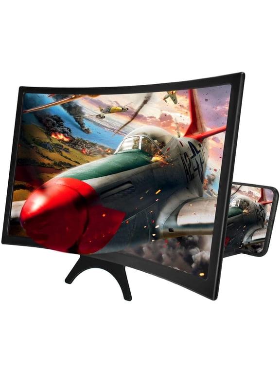 12'' 3D Curved Screen Magnifier for Mobile Phone, HD Magnifier Projector Screen Enlarger for Videos, Movies, Games, Foldable Phone Stand with Screen Amplifier, Compatible with All Smartphones