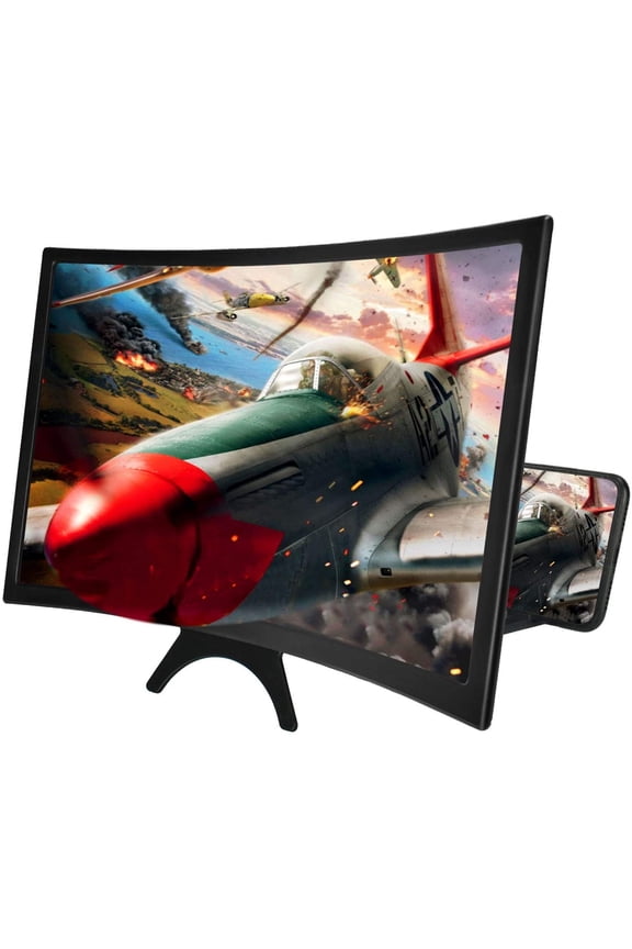 12'' 3D Curved Screen Magnifier for Mobile Phone, HD Magnifier Projector Screen Enlarger for Videos, Movies, Games, Foldable Phone Stand with Screen Amplifier, Compatible with All Smartphones