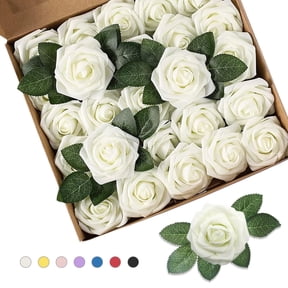Somnr Artificial Roses - for Weddings, Home Decor, DIY Bouquets, Milkwhite (25 Pack)