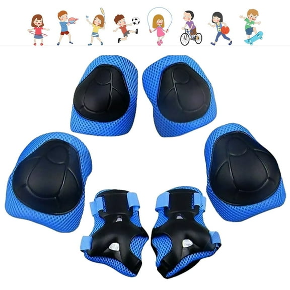 Qishi 3-in-1 Kids Knee/Elbow/Wrist Guards (3-8Y) for Skate/Bike/Scooter/Rollerblading-Blue