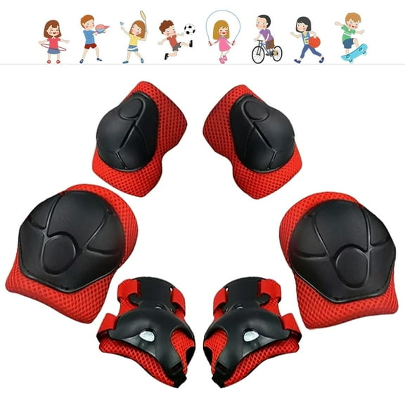 Qishi 3-in-1 Kids Knee/Elbow/Wrist Guards (3-8Y) for Skate/Bike/Scooter/Rollerblading-Red