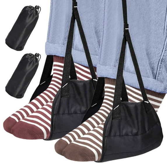 Qishi Airplane Footrest Made with Premium Memory Foam - Airplane Travel Accessories-Black/2PACK