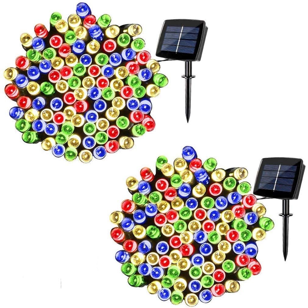 Qishi Christmas Lights Solar String Lights 72ft 200 LED Fairy Lights 8 Modes Ambiance Lighting for Outdoor Patio Lawn Landscape Garden Home Wedding (Multi-Color)-2 Pack