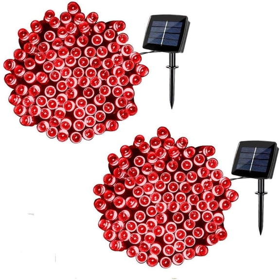 Qishi Christmas Solar String Lights 72ft 200 LED 8 Modes Solar Fairy Outdoor String Lights for Garden Patio Party Wedding and ect. (Red)-2 Pack