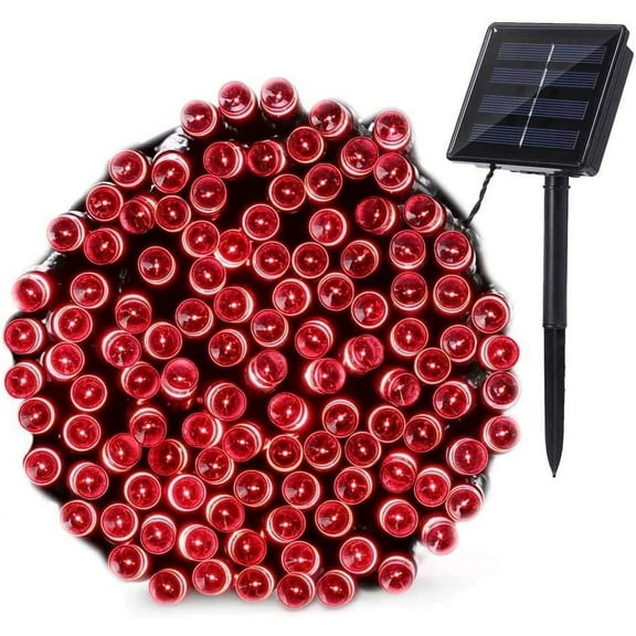 Qishi Christmas Solar String Lights 72ft 200 LED 8 Modes Solar Fairy Outdoor String Lights for Garden Patio Party Wedding and ect. (Red)