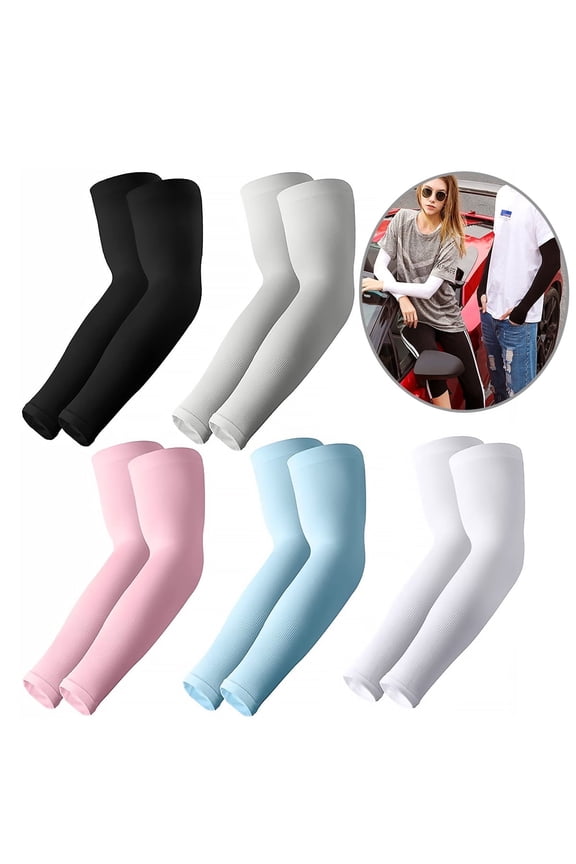 Qishi Cooling UV Protection Unisex Sleeves, Nylon Multicolor, 5 Pairs