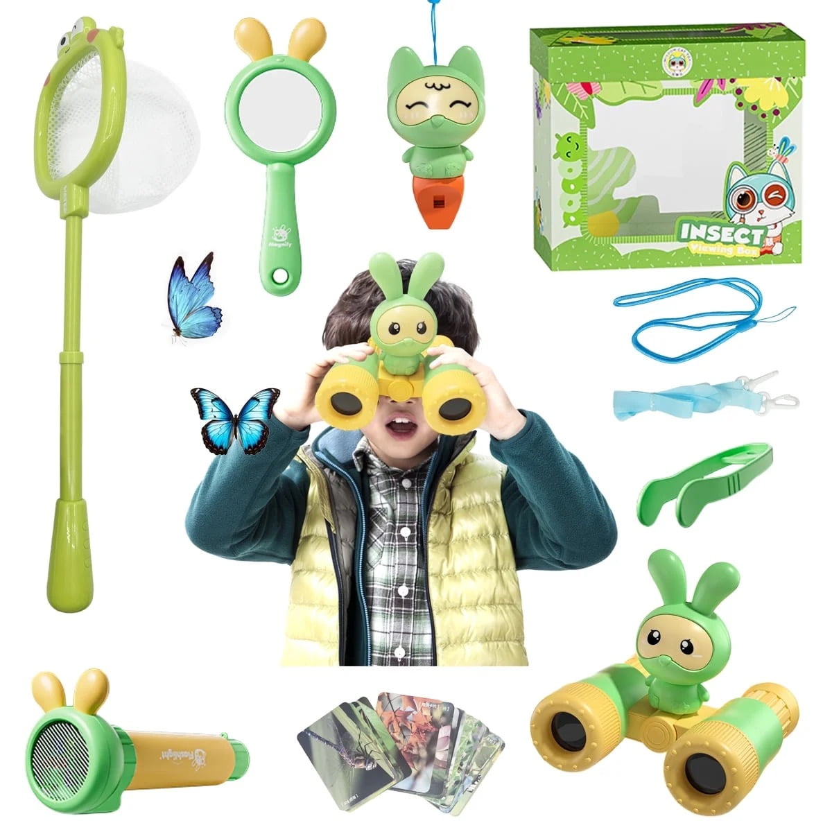GLUAAE Bug Catcher Kit for Kids - 31 Piece Explorer Set with Binoculars, Net & Outdoor Tools, Fun Camping & Nature Toys for Boys Girls Ages 3+