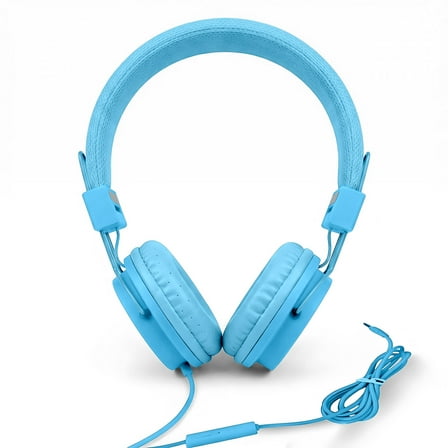 Qishi over Ear Foldable Headset, 3.5mm Noise Protection Ear Headphones for Boys Girls, Kids Wired Earphone Suitable for Cellphone Computer Tablet Blue