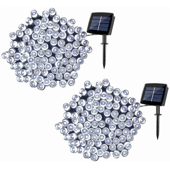 Qishi Patio Solar String Lights 72ft 200 LED Landscape Decorative Solar Lights for Christmas Patio Lawn Garden Backyard (White)-2 Pack