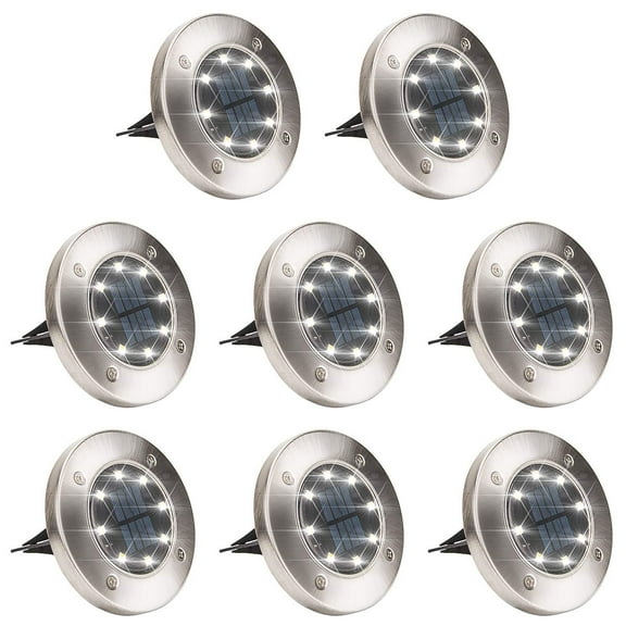 Qishi Solar Ground Lights,8 LED Disk Lights Solar Powered Waterproof，for Garden Driveway Lawn Pathway Yard Pool Step and Walkway(Cool White)8PACK