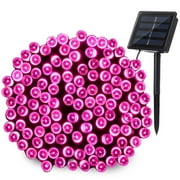 Qishi Solar String Lights 72ft 200 LED 8 Modes Solar Powered Waterproof Starry Fairy Outdoor String Lights holiday Decoration Lights for Patio Gardens Homes Landscape Wedding Party (Pink)