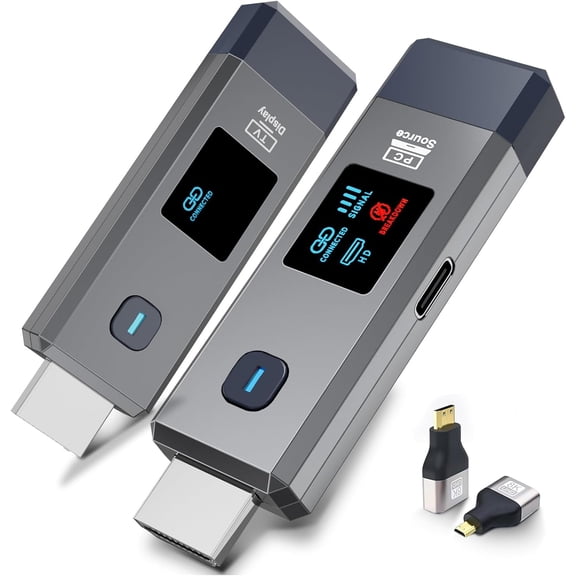 Wireless HDMI Transmitter and Receiver 328ft/100m for 4K Decode Input 1080P Output Plug&Play Portable 2.4G/5.8G for Video and Audio to Monitor from PC/Projector/TV Box, with Display Screen