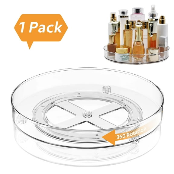Qissep 10.63 inch 360 Degree Lazy Susan Turntable for Cabinet, Storage Tray for Fruit, Snacks, for Kitchen Cabinet,Fridge,Makeup Turntable Organizer,Clear