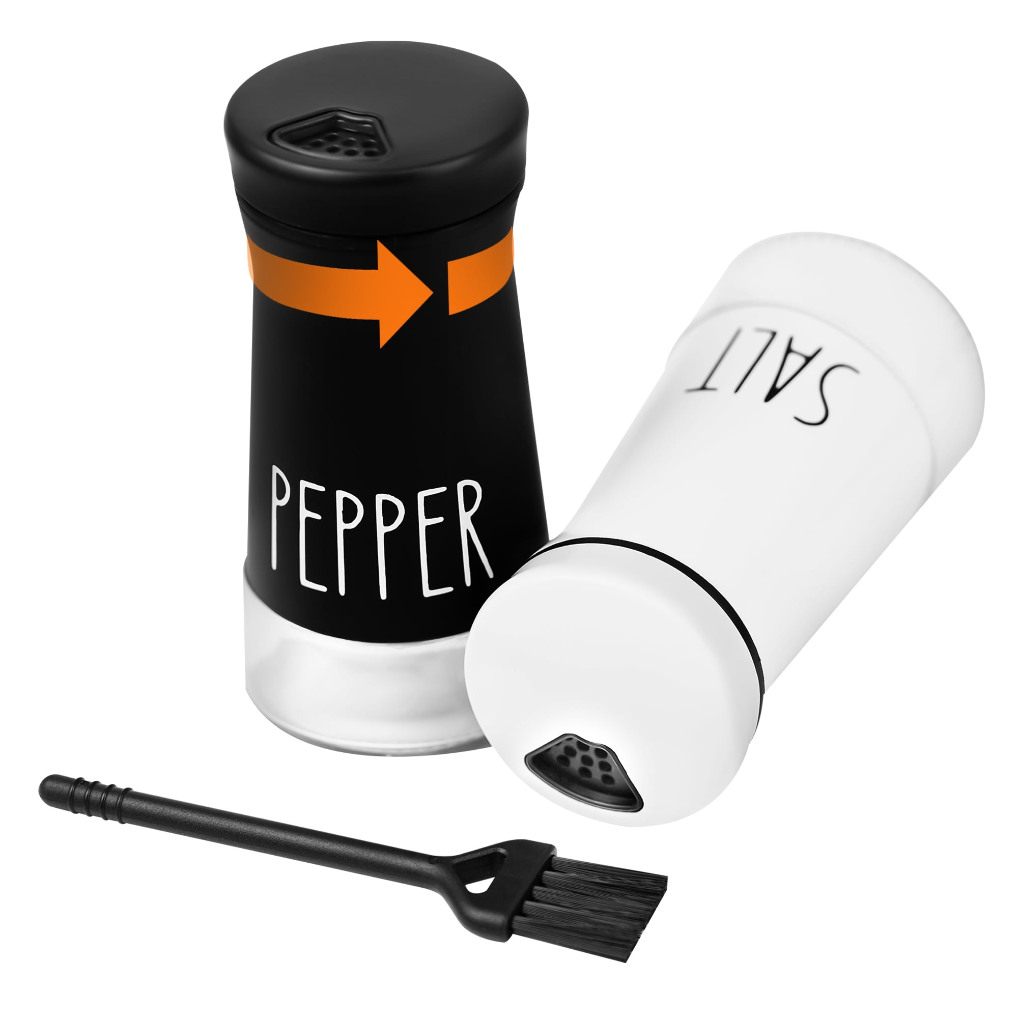 Qissep 2Pcs 4 oz Salt and Pepper Shakers Sets,Stainless Steel Spice Dispenser,with Adjustable Pour Holes,for Kitchen Dining Cooking BBQ,Black&White