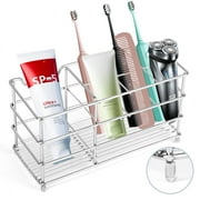 Qissep 304 Stainless Steel Bathroom Toothbrush Stand,Toothbrush Holder for Bathroom Accessories Storage,Drain and Rust Prevention,7.48 inch,Silver