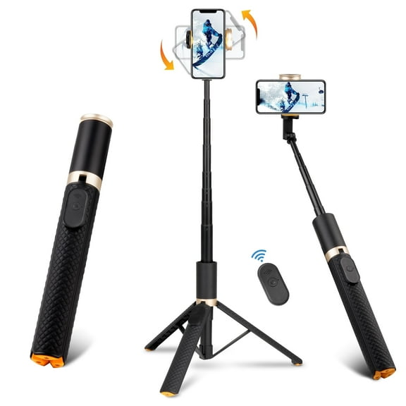 Qissep 63" Phone Selfie Stick Tripod,Detachable Bluetooth Remote Control,Portable,Lightweight Phone Stand,Scalable to 14-63 inches,for iPhone/Android,Black