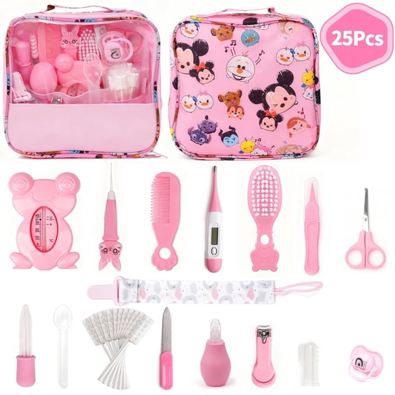 Qissep Baby Healthcare and Grooming Kit, 25 in 1 Baby Grooming Kit with Hair Brush Comb, Nail Clipper, Nasal Aspirator, Baby Essentials as a Newborn,Best Gifts for Infant Girls Boys,Pink