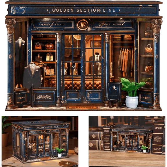 Qissep Book Nook Kit for Adults - Golden Section Line DIY Miniature Dollhouse 3D Wooden Puzzle, Creative Bookshelf Insert Decor, Unique Home Decoration Craft Kits for Women Men