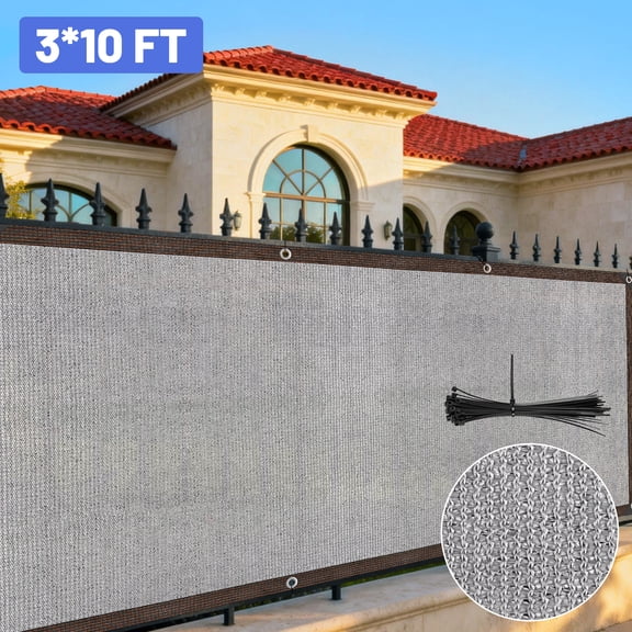 Qissep Fence Privacy Screen,3 x 10 ft Privacy Screen Fence,Outdoor Fencing Panels, Garden Windscreen Mesh Shade Sail Net Barrier for Outdoor Wall Garden Backyard Porch Patio Balcony,Grey