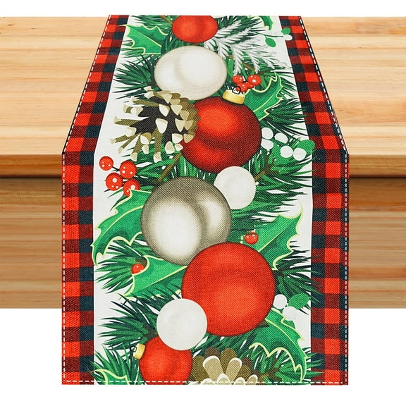 72 inch Christmas Table Runner, Qissep Linen Red and Green Check Plaid Table Decoration for Kitchen Dinning, Indoor Outdoor Dinner Party Decor