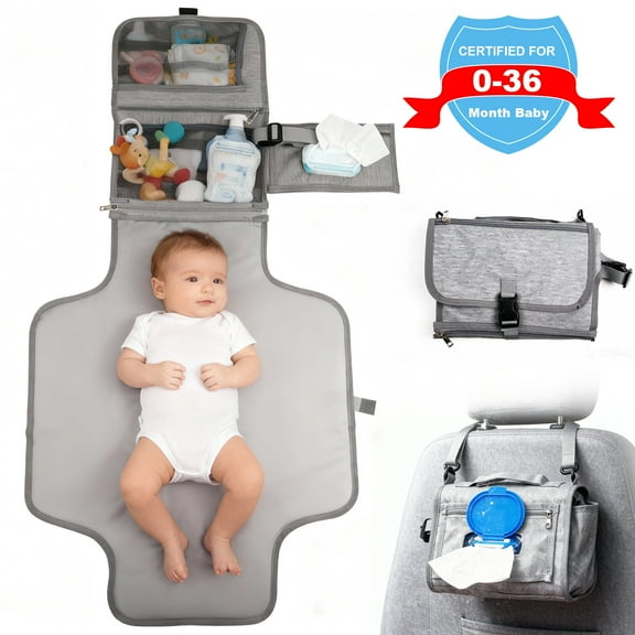 Qissep Portable Diaper Changing Pad, Baby Diaper Changer Travel Bag with Wipes Pocket, Waterproof, Easy to Clean & Ultra-Soft for New Born Baby Essentials Must Haves