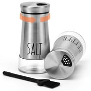 Qissep Salt and Pepper Shakers Sets,with Adjustable Pour Holes,Stainless Steel Spice Dispenser,for Kitchen Dining Cooking BBQ,Set of 2 Bottles,Silver