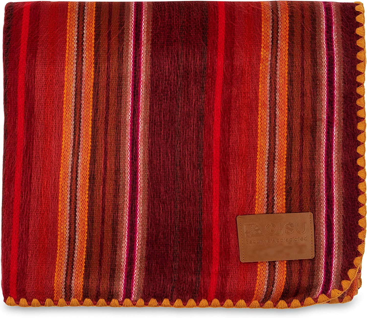 Large Red Variegated Alpaca Wool Knitted Blanket Throw