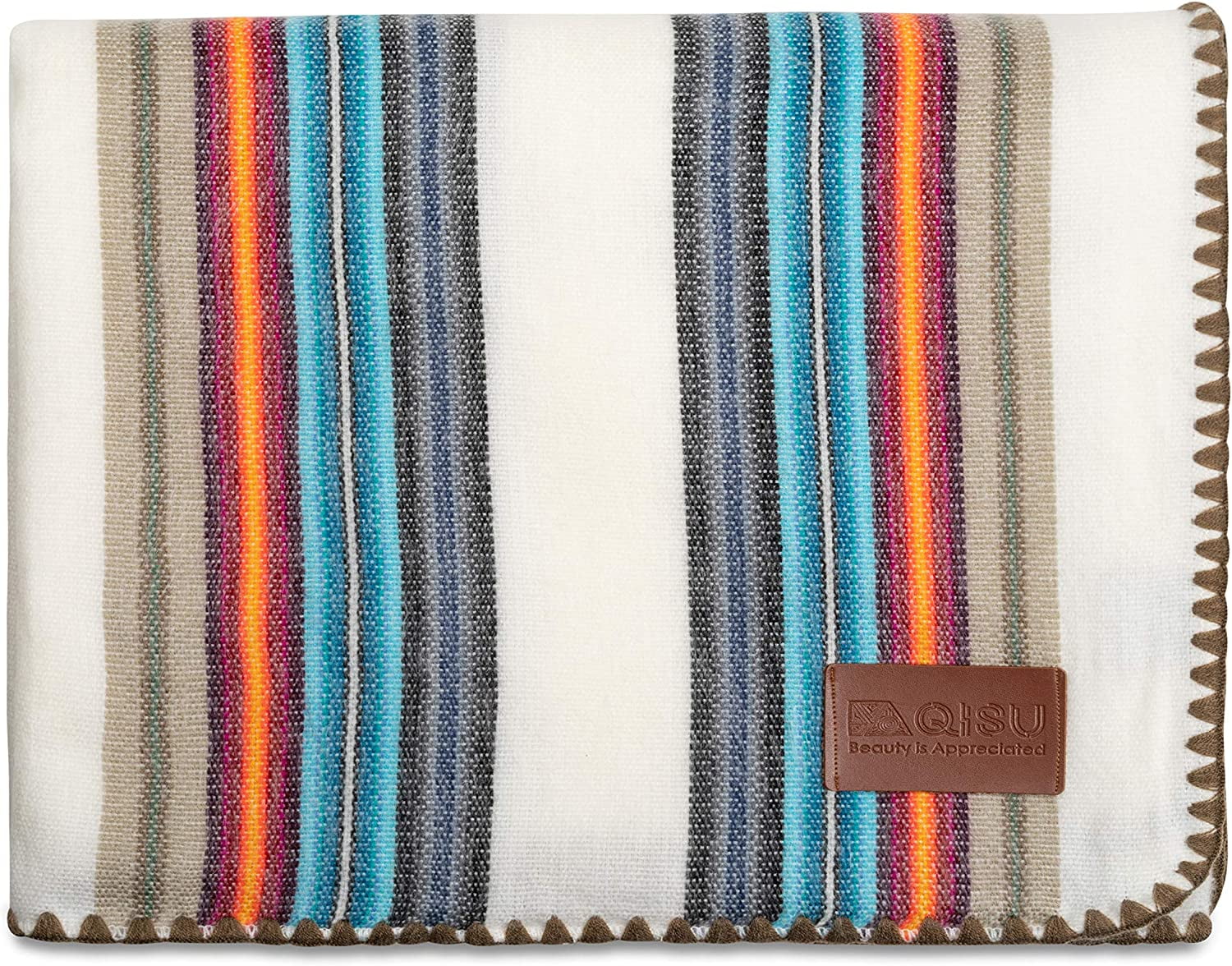 Large White and Blue Variegated Alpaca Wool Throw Blanket