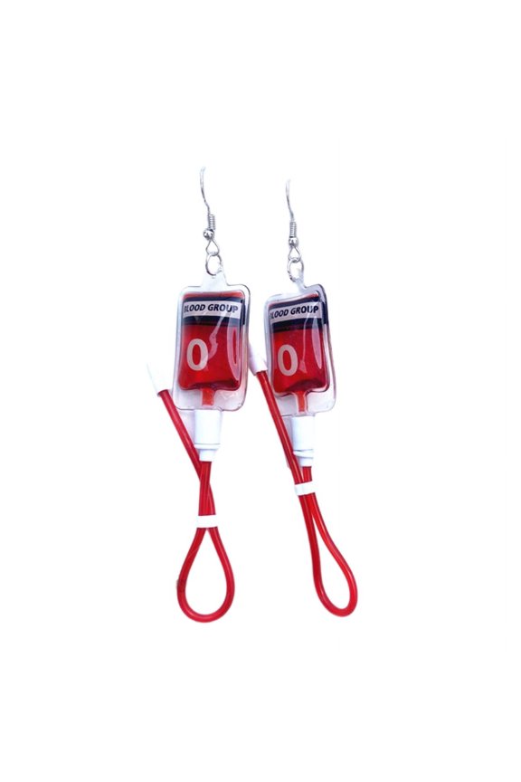 1 Pair Simulation Plasma Blood Bag Blood Type Ear Studs Necklace Punk Dangle Drop Earhook for Women Gils Jewelry Gift