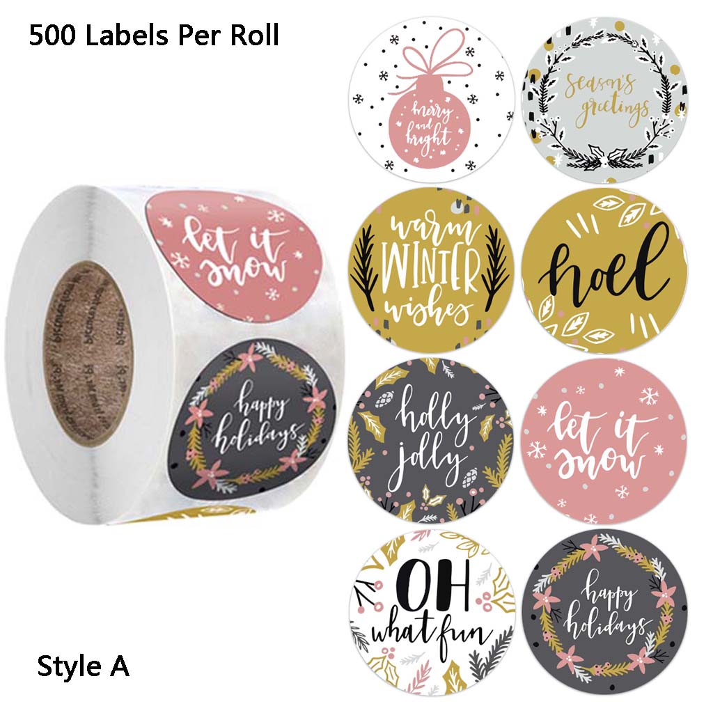 Qisuw 500 Pieces/Roll Merry Christmas Stickers Roll Round Adhesive Xmas ...