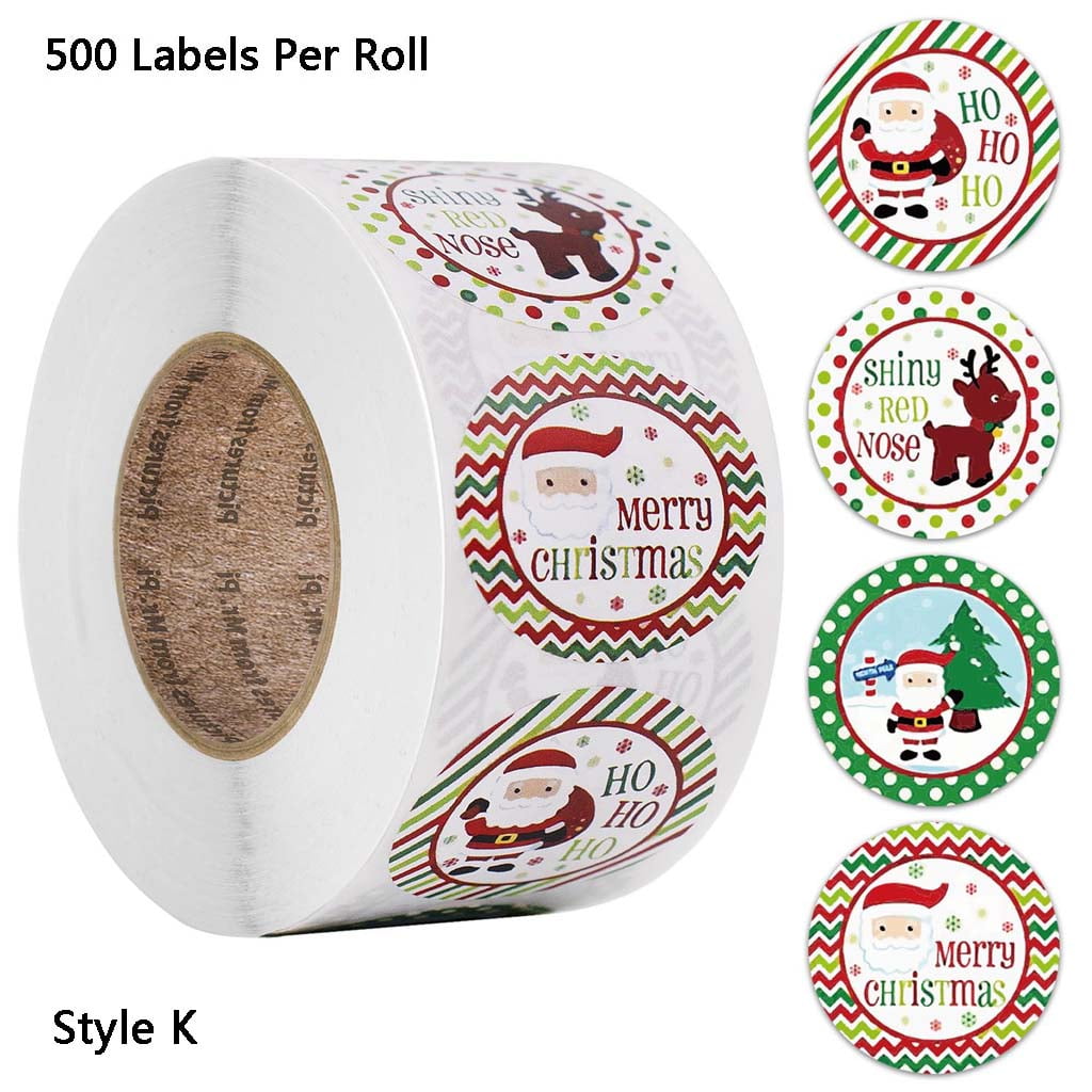 Qisuw 500 Pieces/Roll Merry Christmas Stickers Roll Round Adhesive Xmas ...