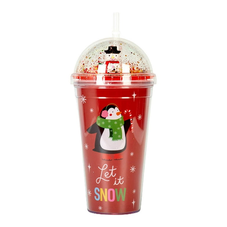Set of 2 Kids Swirly Straw Cup HERE COMES SANTA! Christmas Cup W/ Lid  Plastic