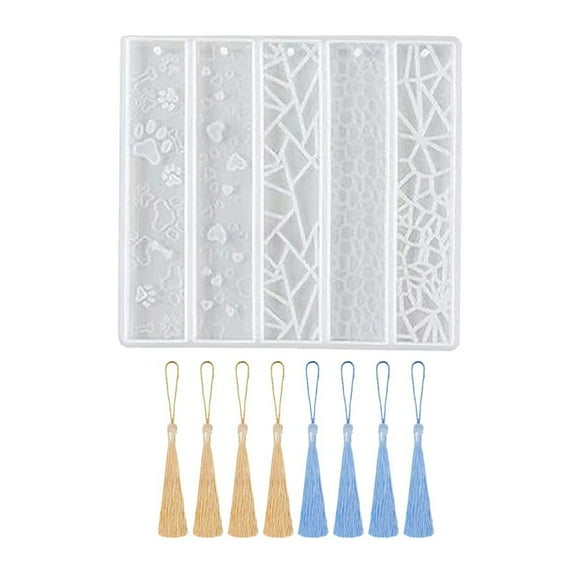 Qisuw Colorful Handmade Bookmark Resin Molds Rectangle Transparent Resin Molds with Tassels Silicone Bookmark Mold Kit for DIY