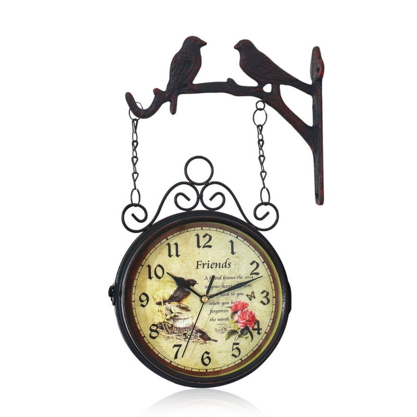Qisuw Double Sided Wall Clock for Indoor Outdoor Garden Home Office