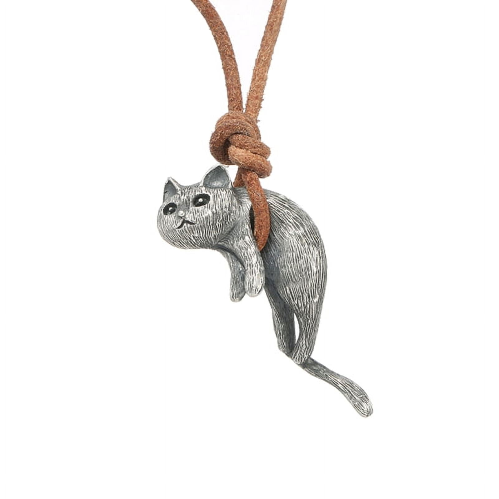Qisuw Handmade Cat Pendant Necklace Unique Statement Necklace Cute Jewelry Sweater Chain Christmas and Birthday Gifts