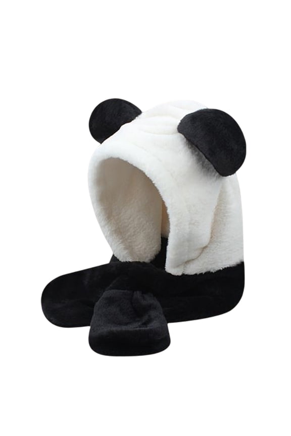 Hooded Winter Hat Panda Caps New Year Winter Party Easter Warm Fluffy Panda Ears Black+White